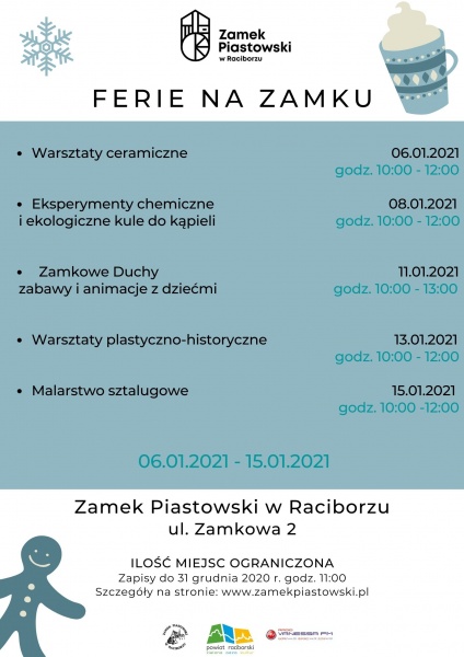 Ferie Zimowe 2021. Poznajcie atrakcje jakie przygotował Zamek Piastowski