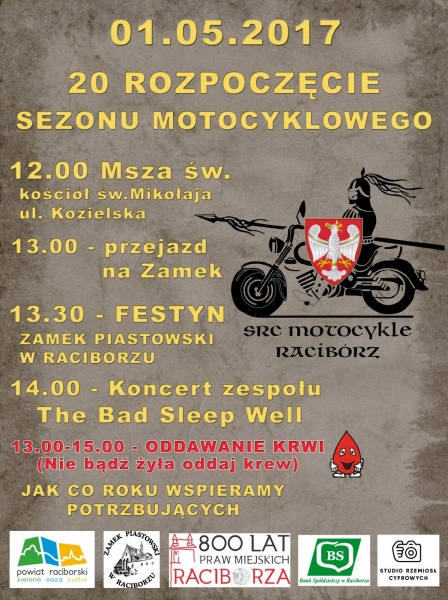 Inauguracja sezonu motocyklowego w Raciborzu już wkrótce na Zamku Piastowskim - 26.4.2017 r.