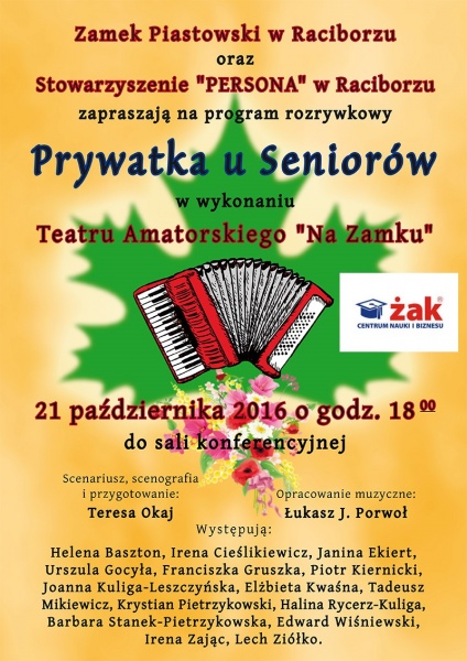 „Prywatka u Seniorów” – program rozrywkowy już wkrótce na zamku - 18.10.2016 r.